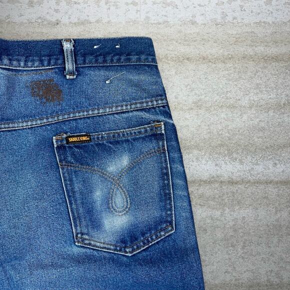 True Vintage Saddle King Jeans Medium Wash Denim Thrashed Work Wear Baggy 70s - Picture 3 of 5